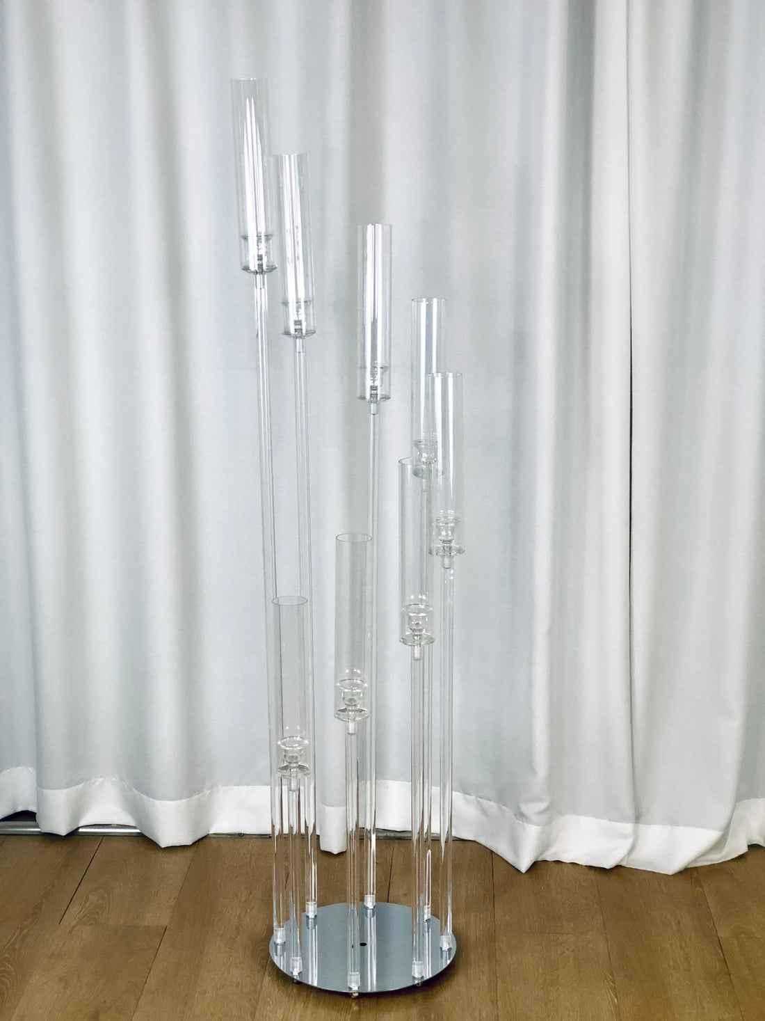 8 Arms Full Clear Candle Holder, Acrylic Light Pole with Crystal Glass Hurricane Tube, Wedding Candlestick Table Centerpiece Planter